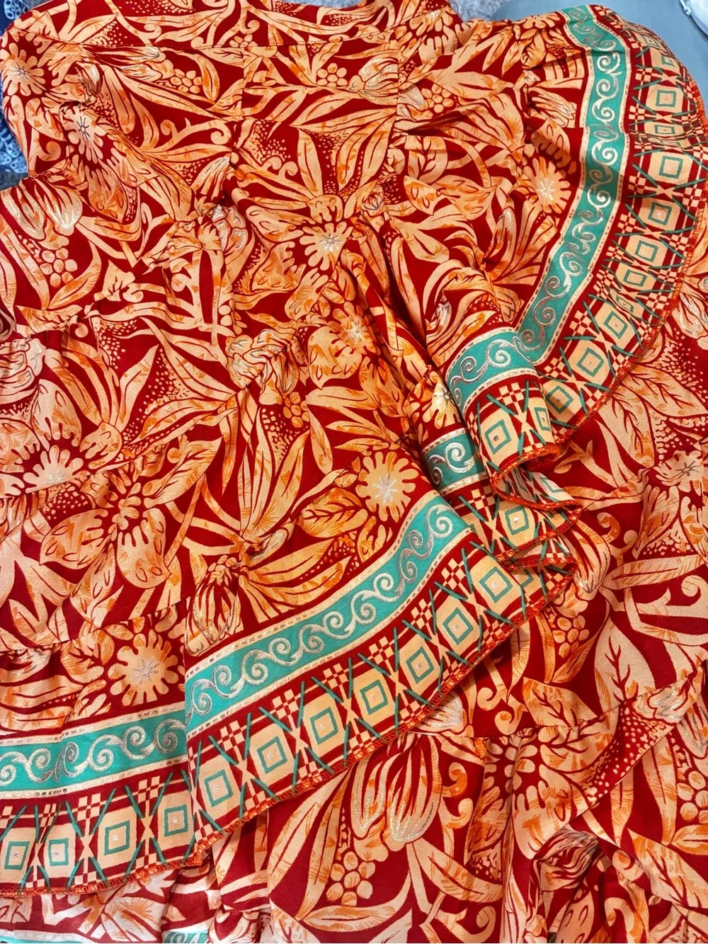 Silk Blend Orange Floral Wrap Midi Skirt One Size